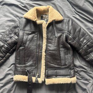 Marco Enzolani Men's Bormio RAF Brown Real Sherling Bomber Jacket, Size XS